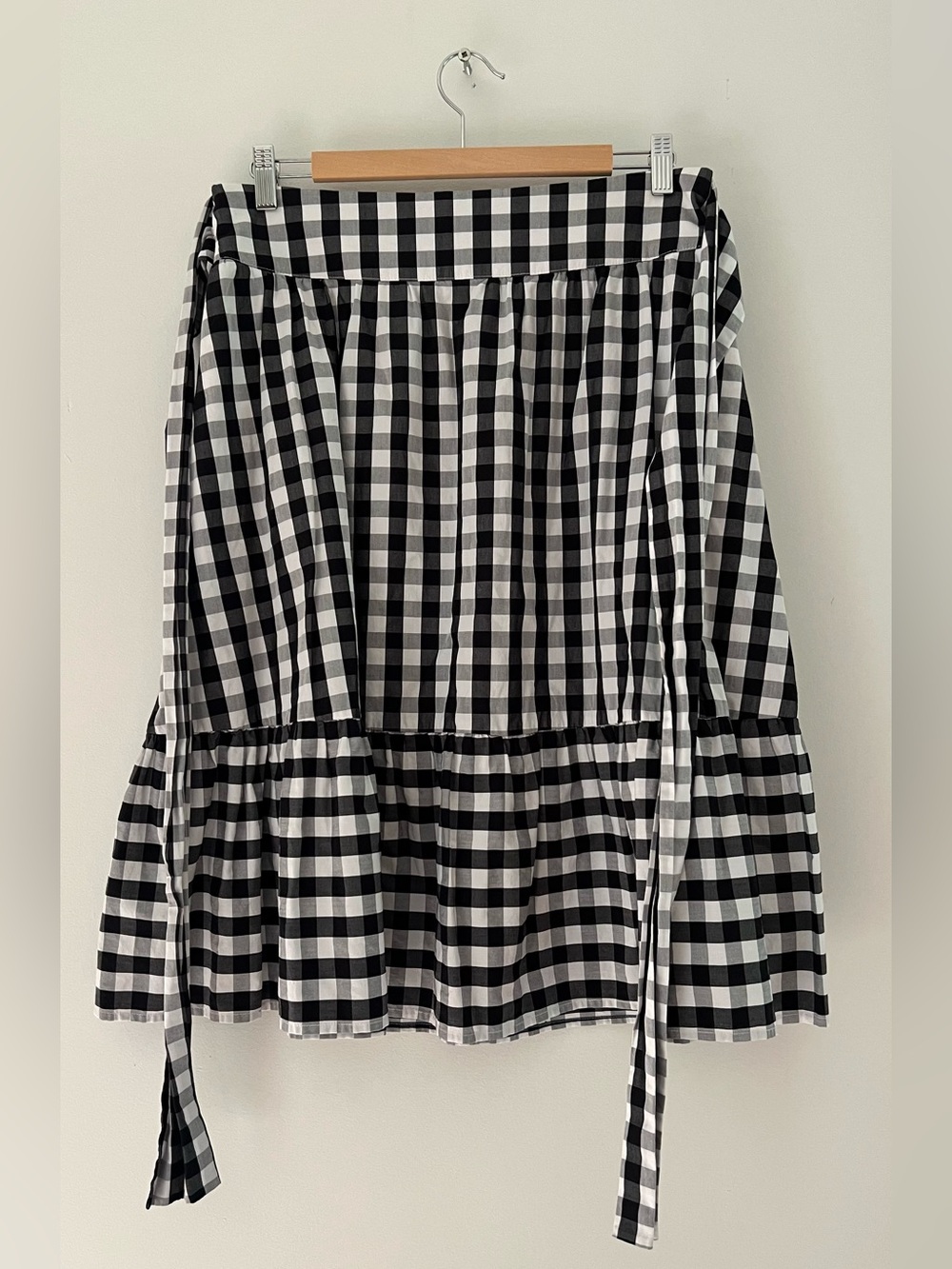 J Crew black and white gingham midi skirt